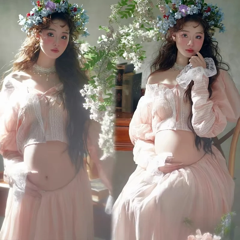Vestido premamá de encaje para sesión de fotos elegante - imagen 4