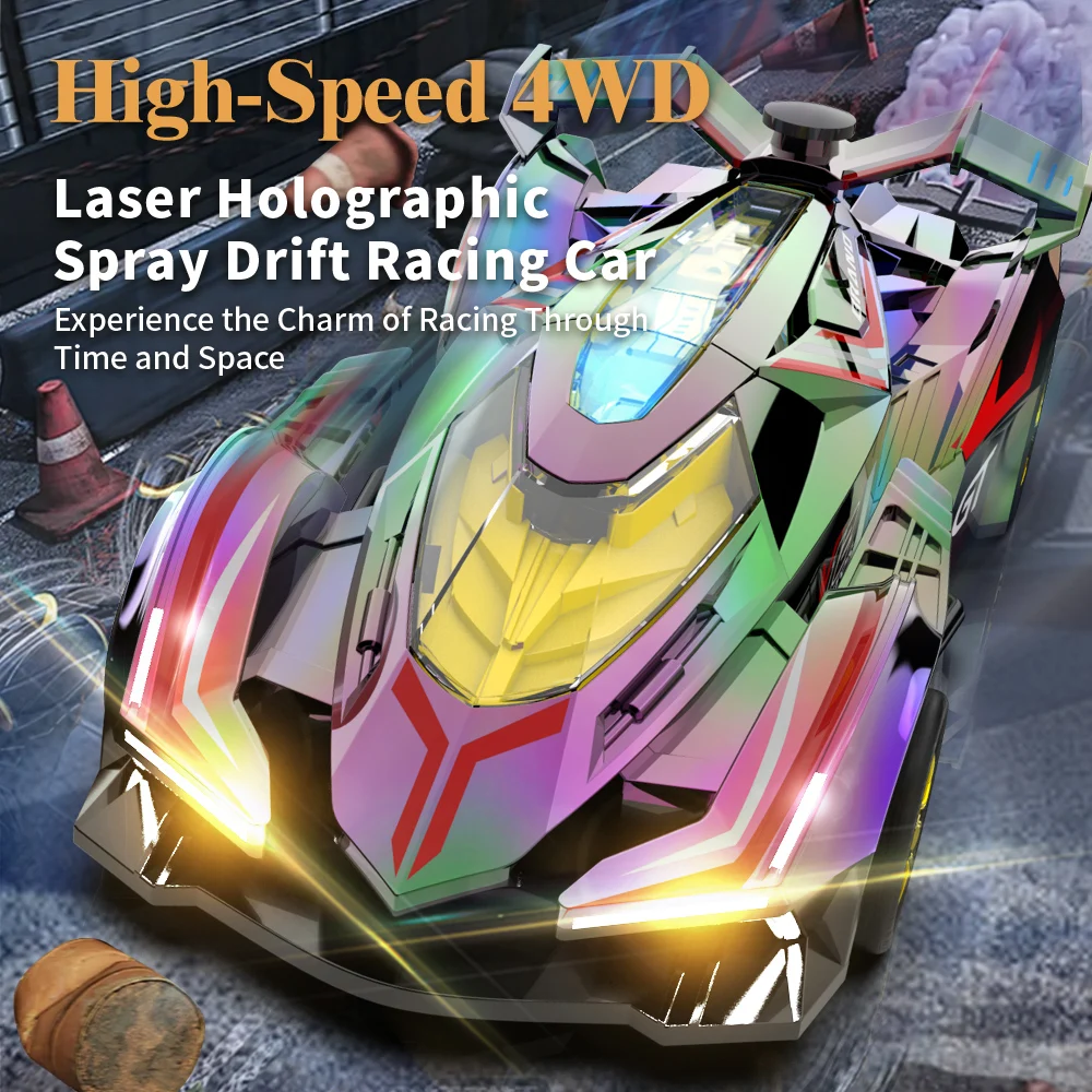 Coche RC de drift con luces pulverizadoras y tracción total