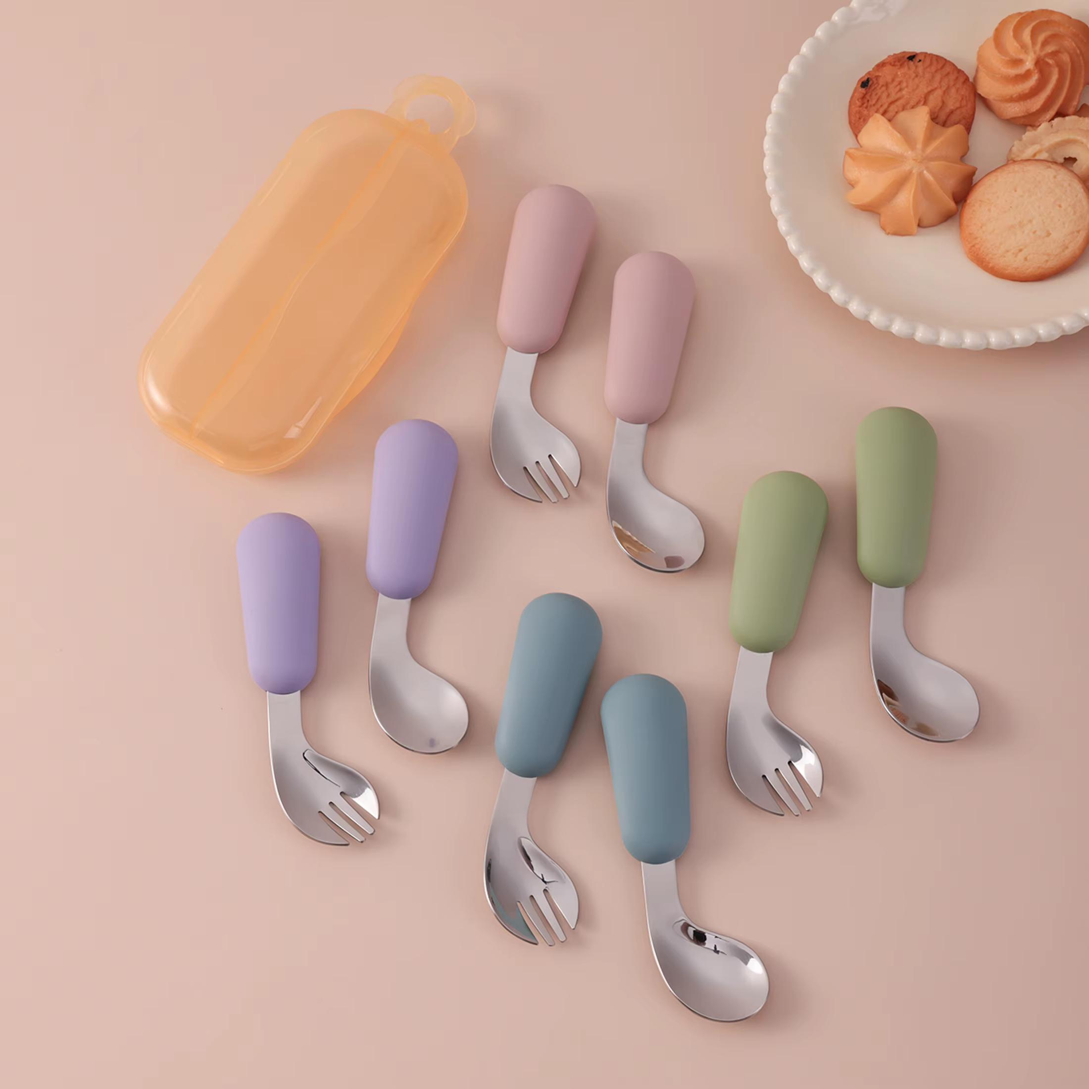 Cuchara y tenedor de silicona para bebé – Acero inoxidable sin BPA - imagen 2