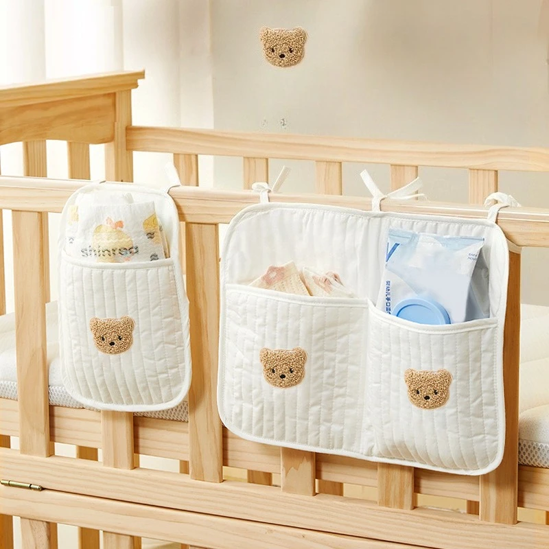 Bolsa colgante para cuna de bebé con oso, organizador de pañales - imagen 5