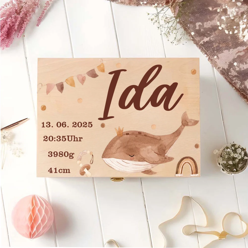 Caja de recuerdos personalizada ballena bautismo con nombre - imagen 5