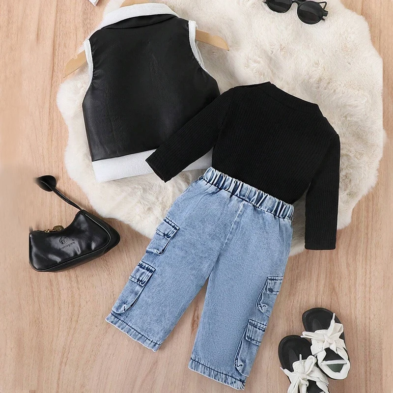 Conjunto de niña chaleco polipiel y vaqueros - imagen 4
