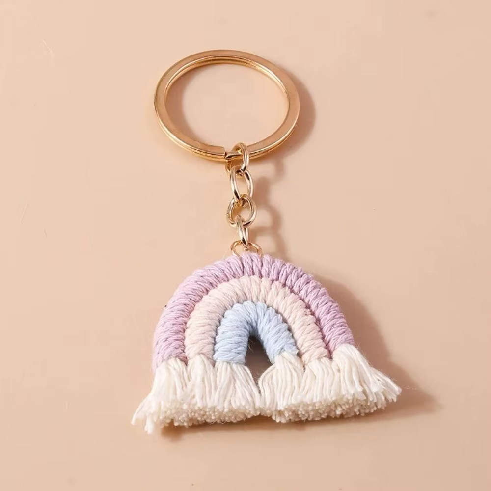 Llavero arcoíris con borlas tejido artesanal para niña, moderno