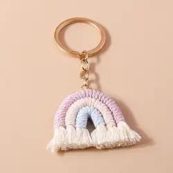 Llavero arcoíris con borlas tejido artesanal para niña, moderno