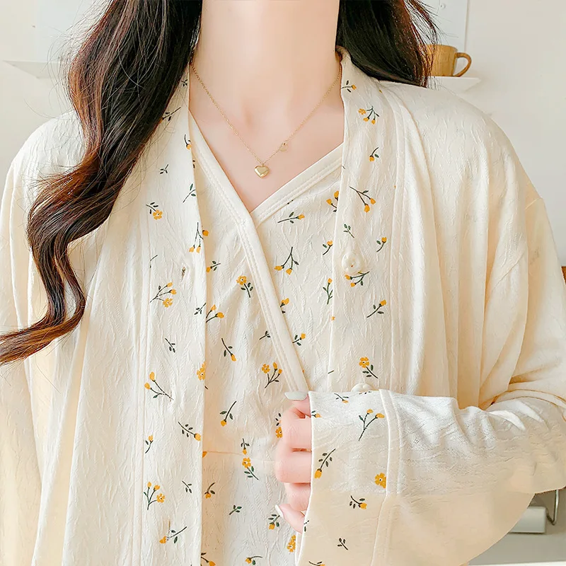 Pijama de lactancia de algodón floral para verano y otoño - imagen 3