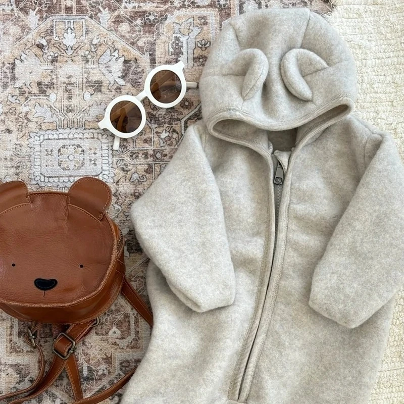Mameluco de lana con capucha para bebé – Gorro orejas y cremallera - imagen 3