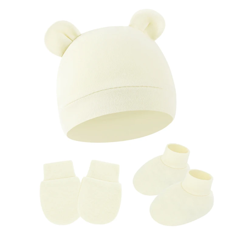 Conjunto recién nacido de algodón con osito caramelo: gorro y guantes - imagen 2