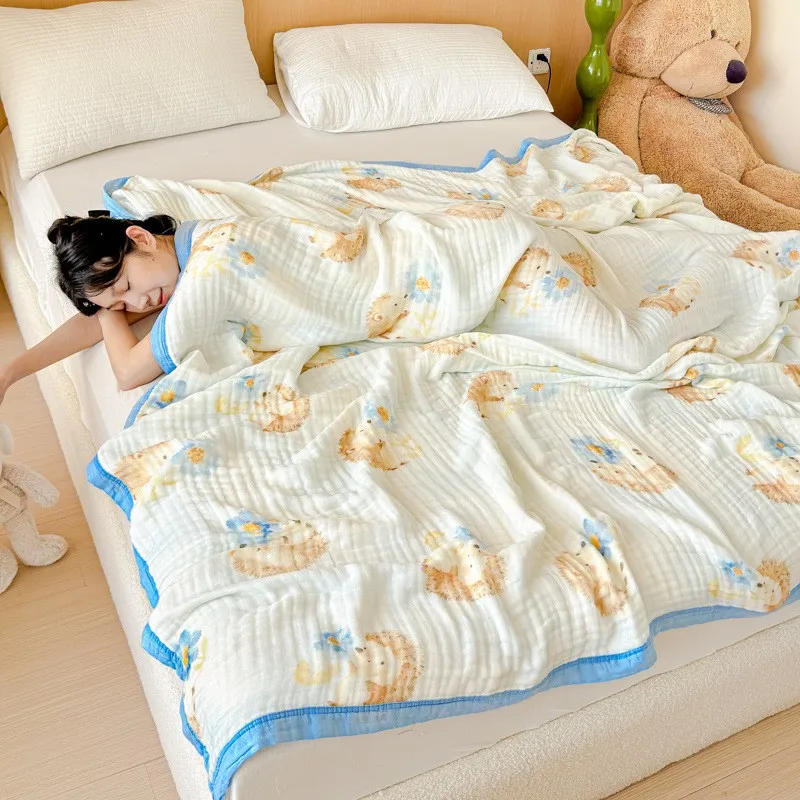 Manta de algodón transpirable para siesta, suave y a cuadros - imagen 4