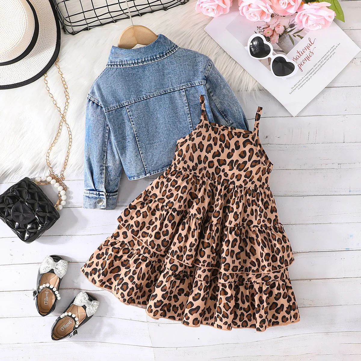 Abrigo vaquero con vestido estampado playa para niña – Conjunto primavera - imagen 2