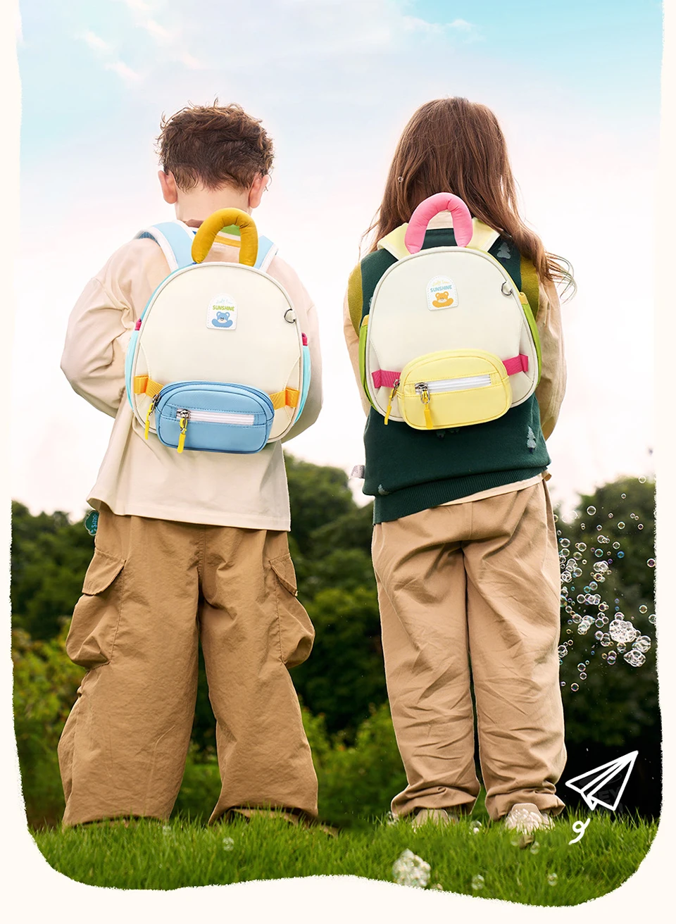 Mochila preescolar azul con correa pectoral