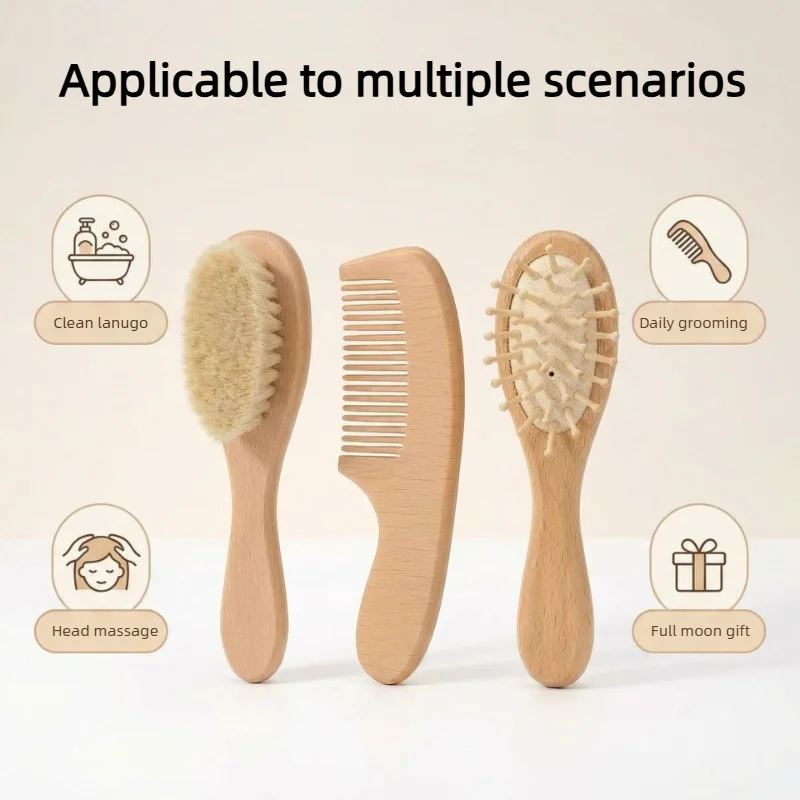Set de cepillo y peine para bebé con pelo de cabra