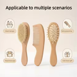 Set de cepillo y peine para bebé con pelo de cabra