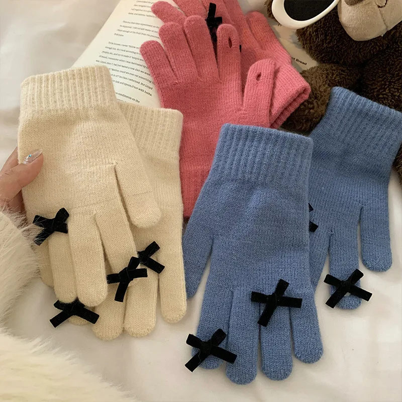 Guantes térmicos de cinco dedos con tejido de punto grueso