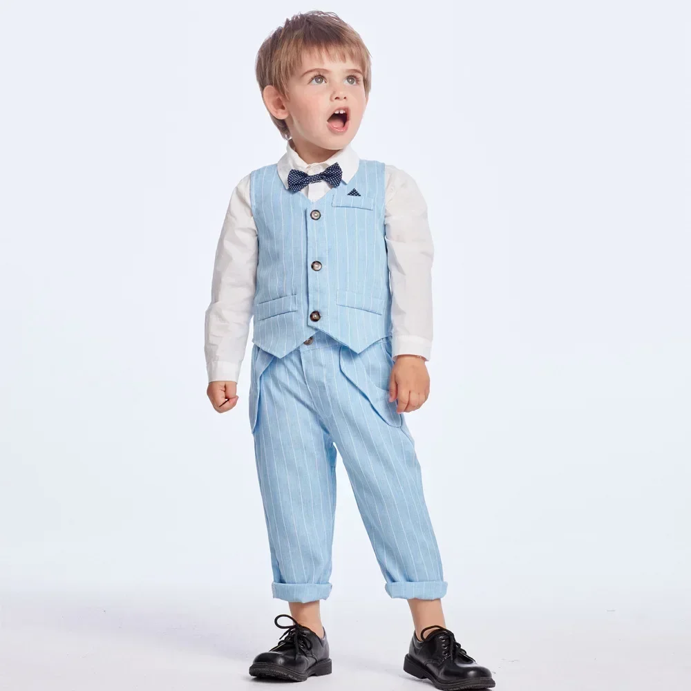 Traje completo para niño con camisa, chaleco y corbata azul - imagen 5