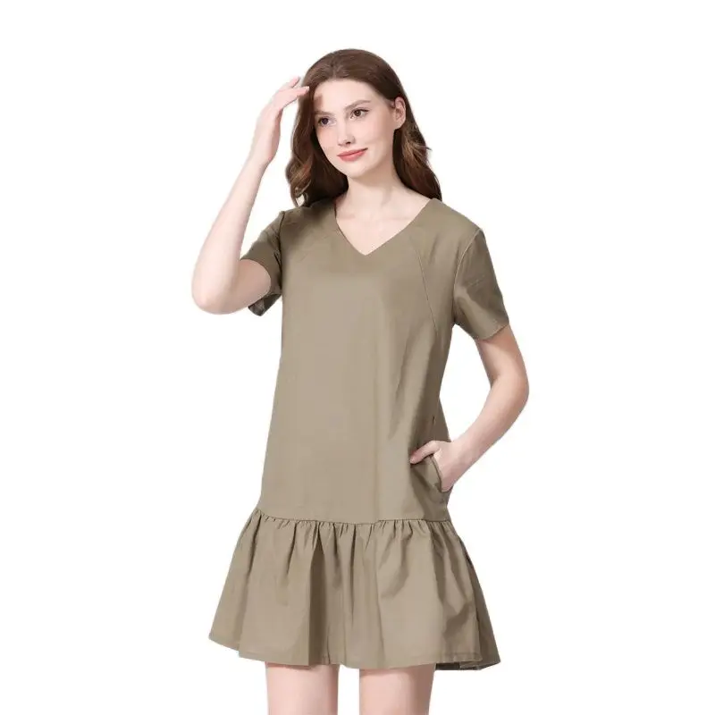 Vestido de lactancia de algodón y lino transpirable con volantes - imagen 5