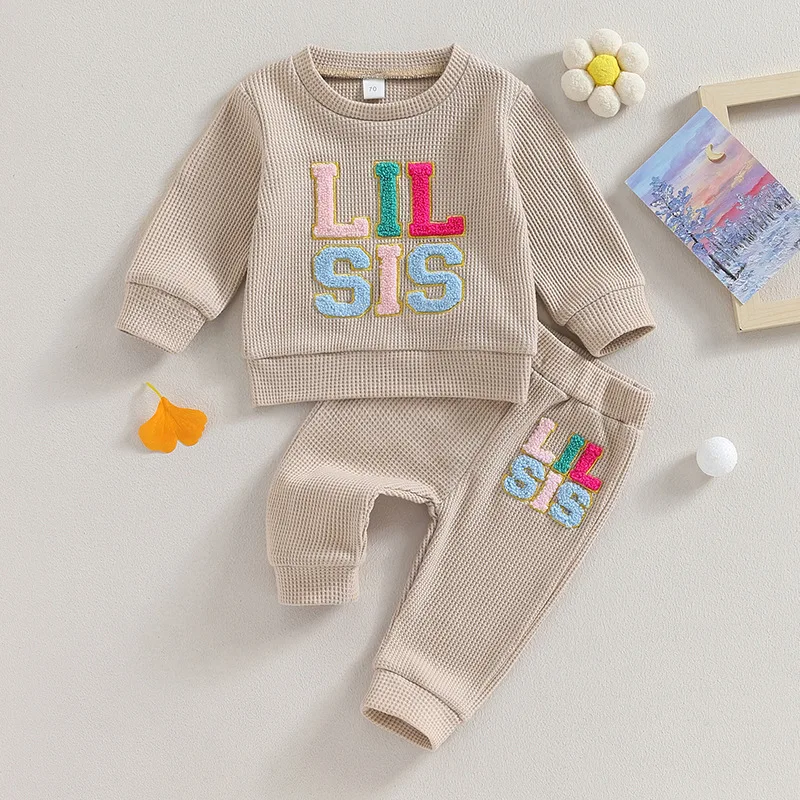 Conjunto sudadera waffle Milangel para niñas – Ropa de otoño 2 piezas