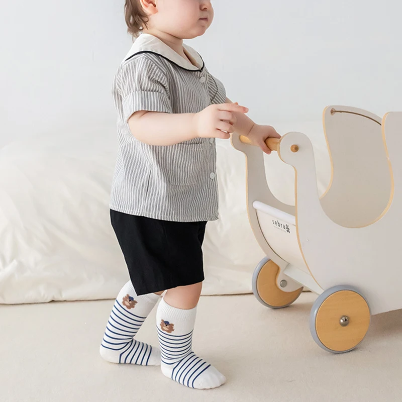 Calcetines para bebés algodón a rayas – Dibujos animados hasta rodilla