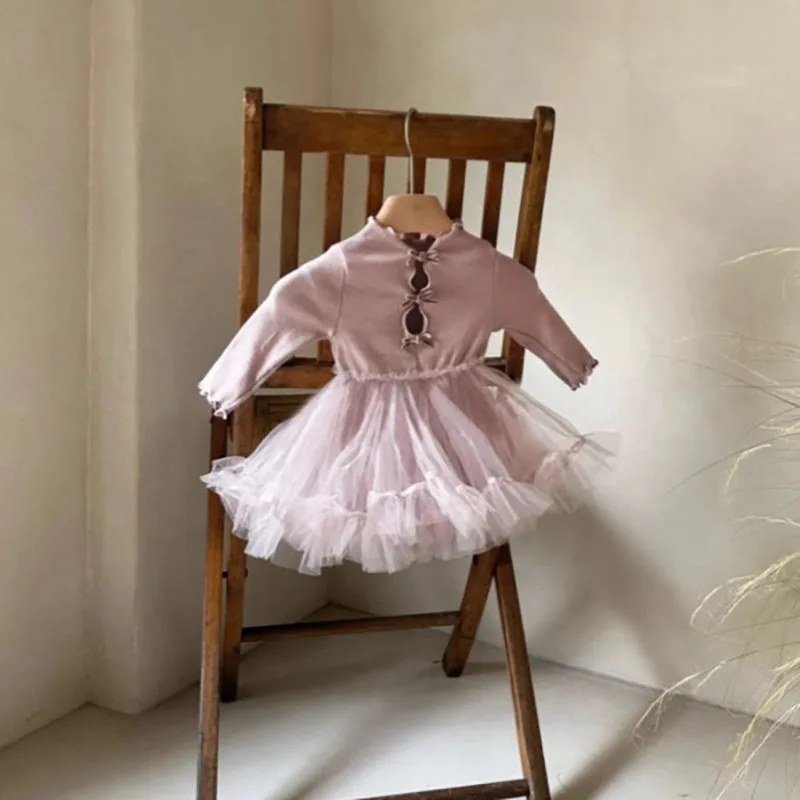 Vestido de malla con lazo para niña MILANCEL – Primavera
