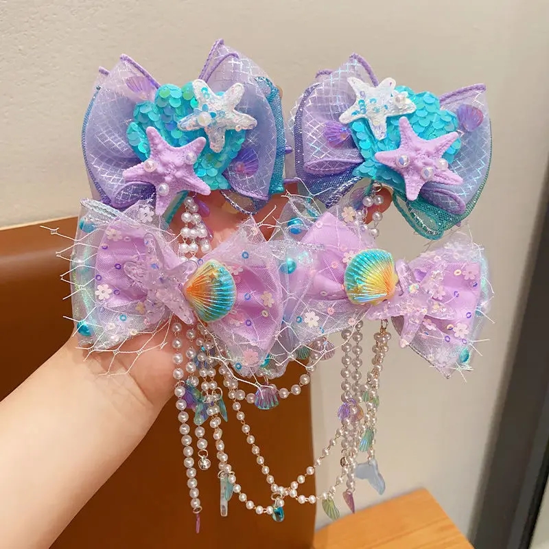 Pinzas de pelo para niña estilo sirena con borlas y orejeras - imagen 5