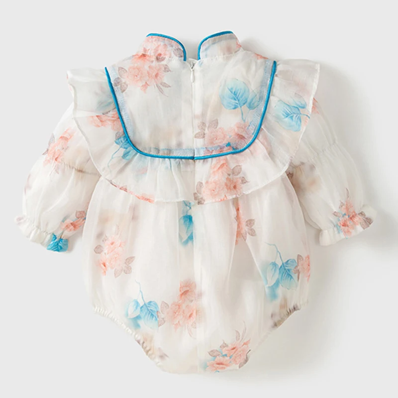 Pelele otoño algodón para recién nacida con flores y diadema - imagen 4