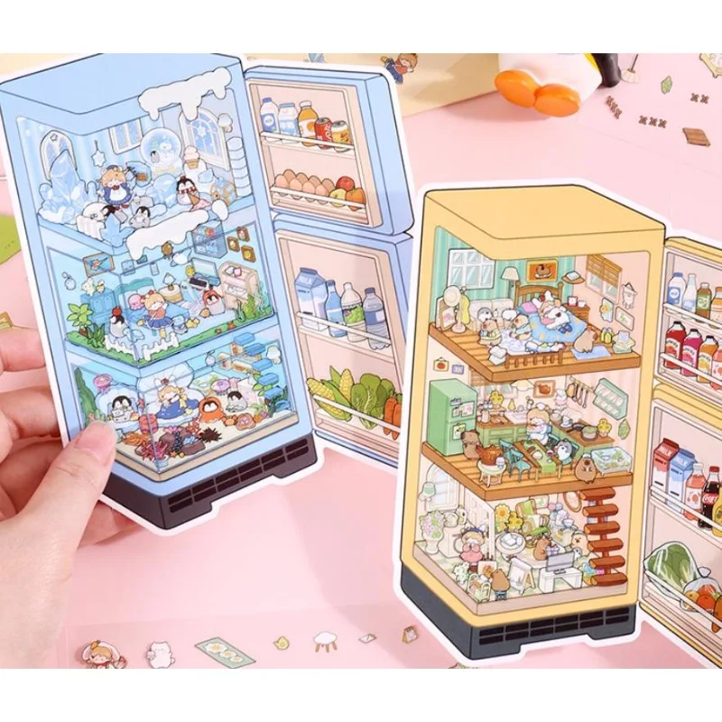 Pegatinas 3D kawaii de verano con paisaje de cabaña para frigorífico - imagen 2