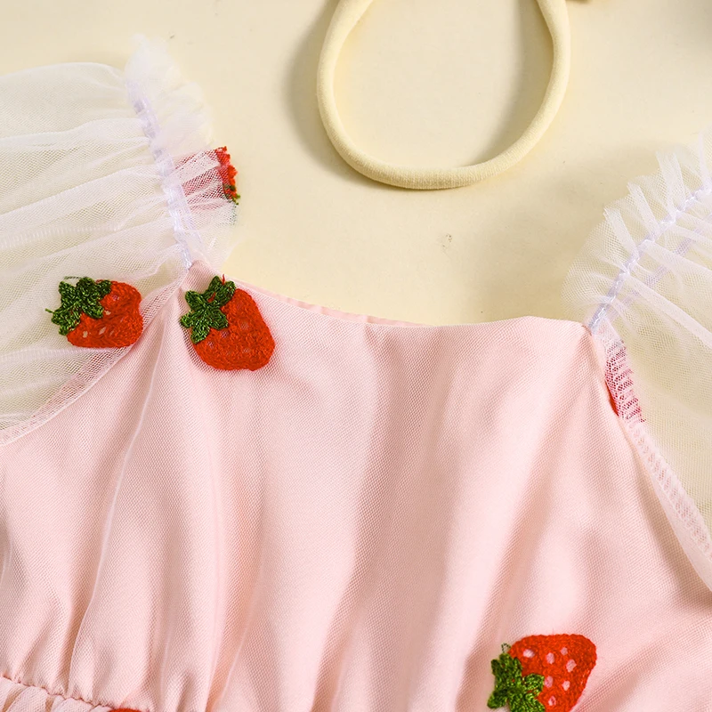 Vestido de tul A con fresa bordada, diadema y manga abullonada - imagen 5