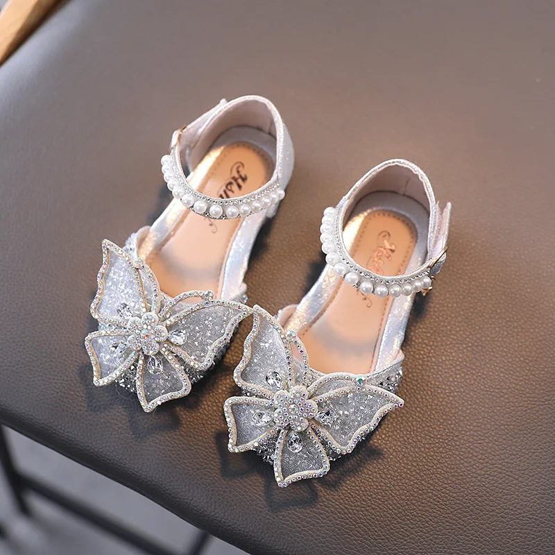 Sandalias planas de verano para niña con lazo de strass y lentejuelas - imagen 2