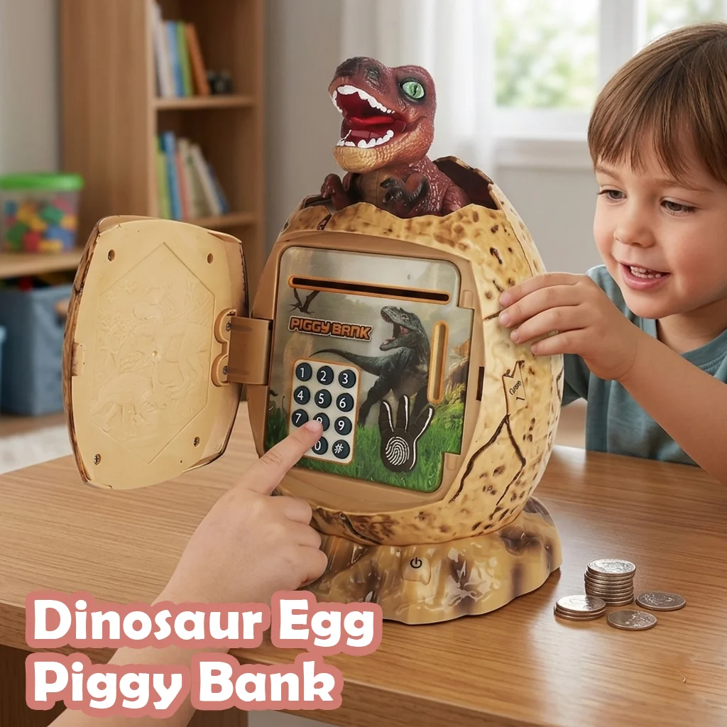 Hucha electrónica de dinosaurio con contraseña biométrica luz y música - imagen 3