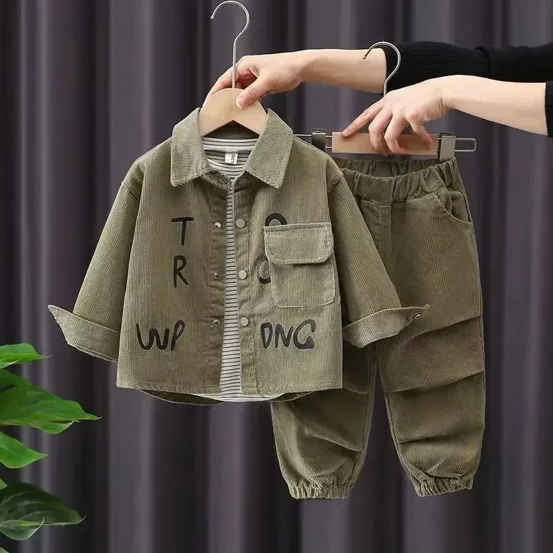 Conjunto de otoño para niño con letras – Manga larga y pantalón