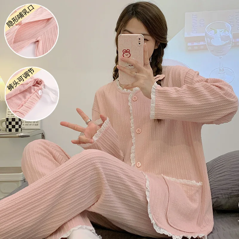 Pijamas de maternidad y lactancia de algodón para mujer embarazada - imagen 4
