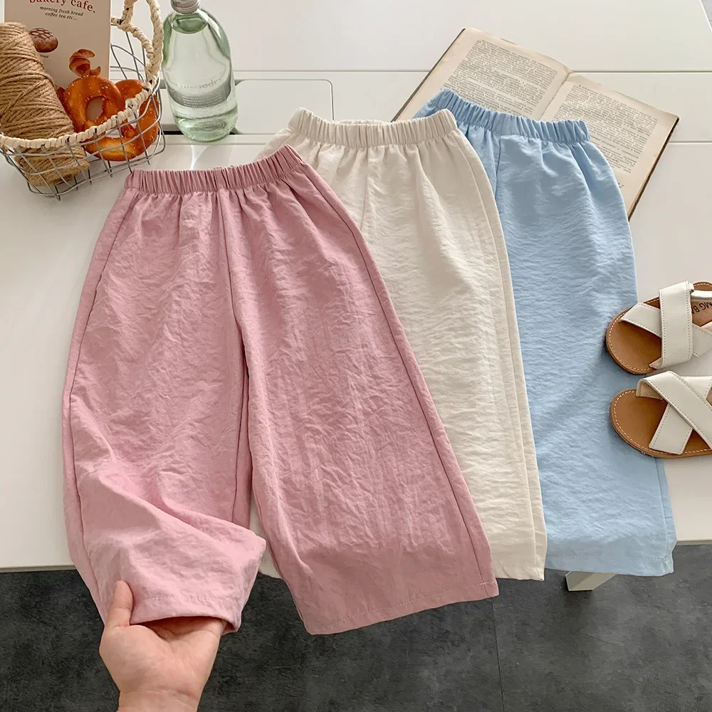 Pantalones de verano para niña en crema, pernera recta - imagen 2