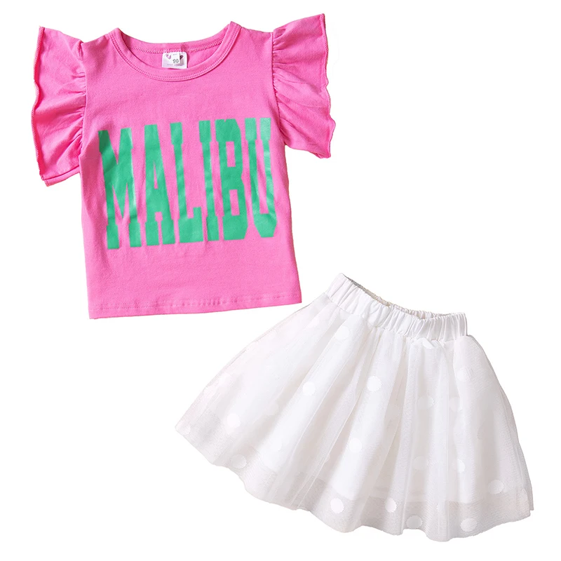 Conjunto verano infantil con camiseta de algodón y falda de malla
