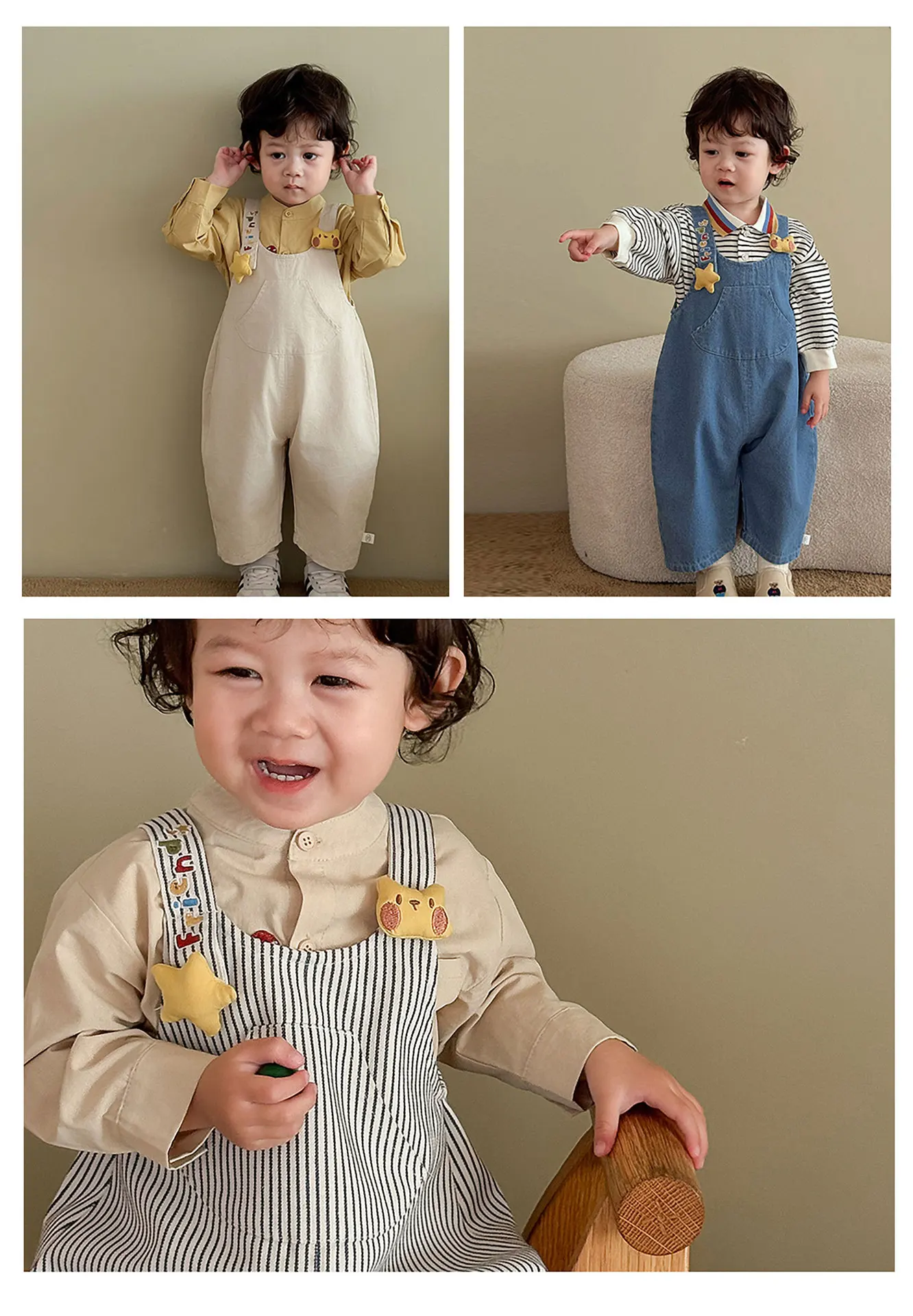 Monos infantiles casuales en colores neutros