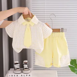 Conjunto de verano para bebé niño camisa a cuadros y pantalón corto