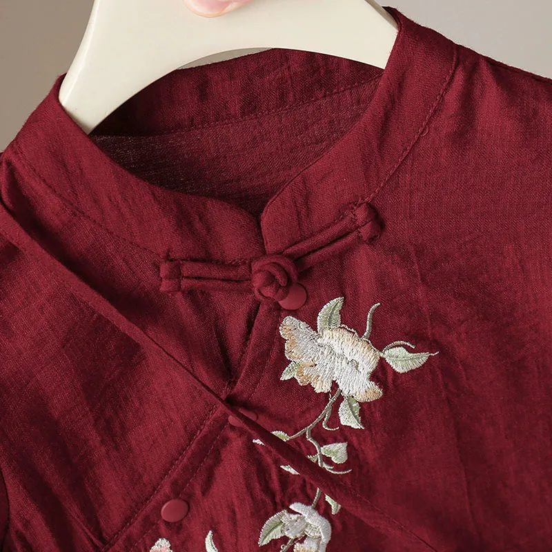 Vestido de verano para niña estilo chino rojo con bordado floral - imagen 5