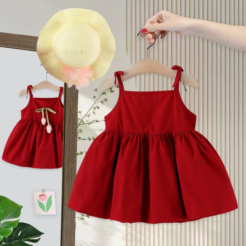 Vestido veraniego en algodón para niñas con falda de tirantes - imagen 3