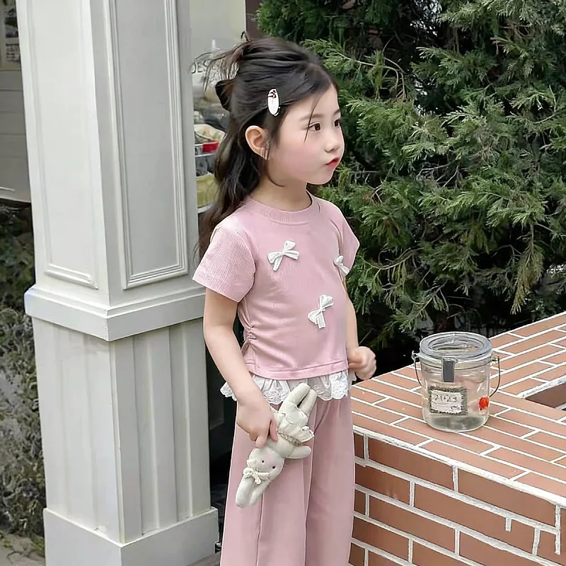 Somenie Conjunto de verano bebé niña – Top lazo encaje y shorts - imagen 2