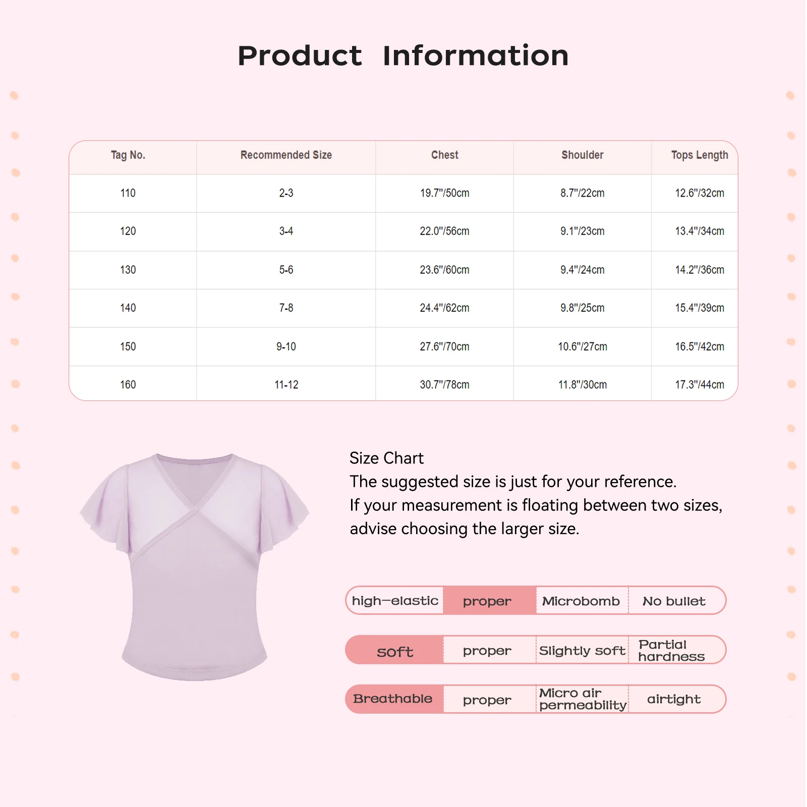 Camiseta de ballet niña manga corta cuello V, malla transpirable - imagen 3
