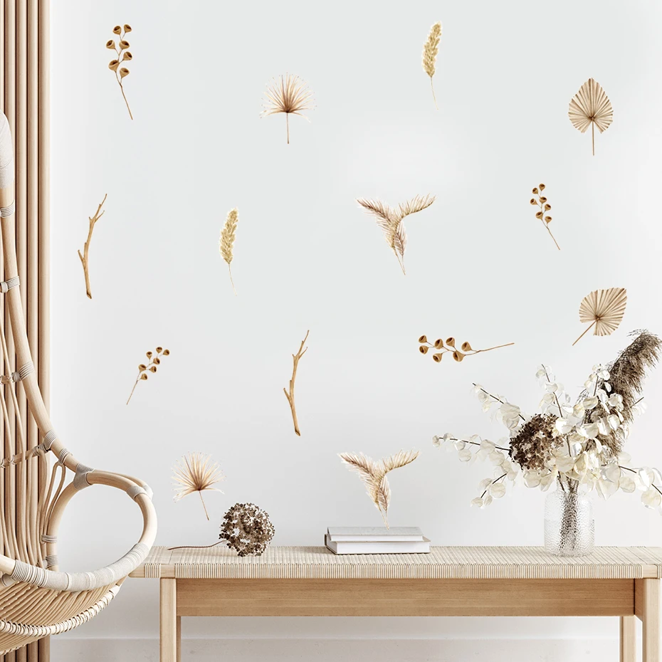 Pegatinas decorativas bohemias de hojas secas para cuarto infantil