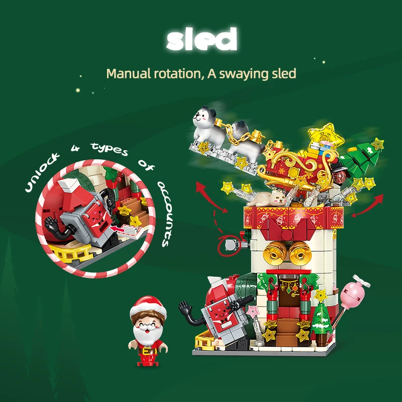 Bloques construcción Navidad con trineo y muñeco de nieve - imagen 4
