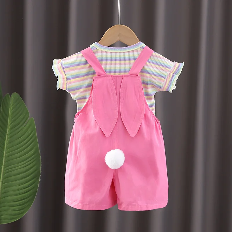 Conjunto verano bebé a rayas: camiseta manga corta y mono - imagen 3