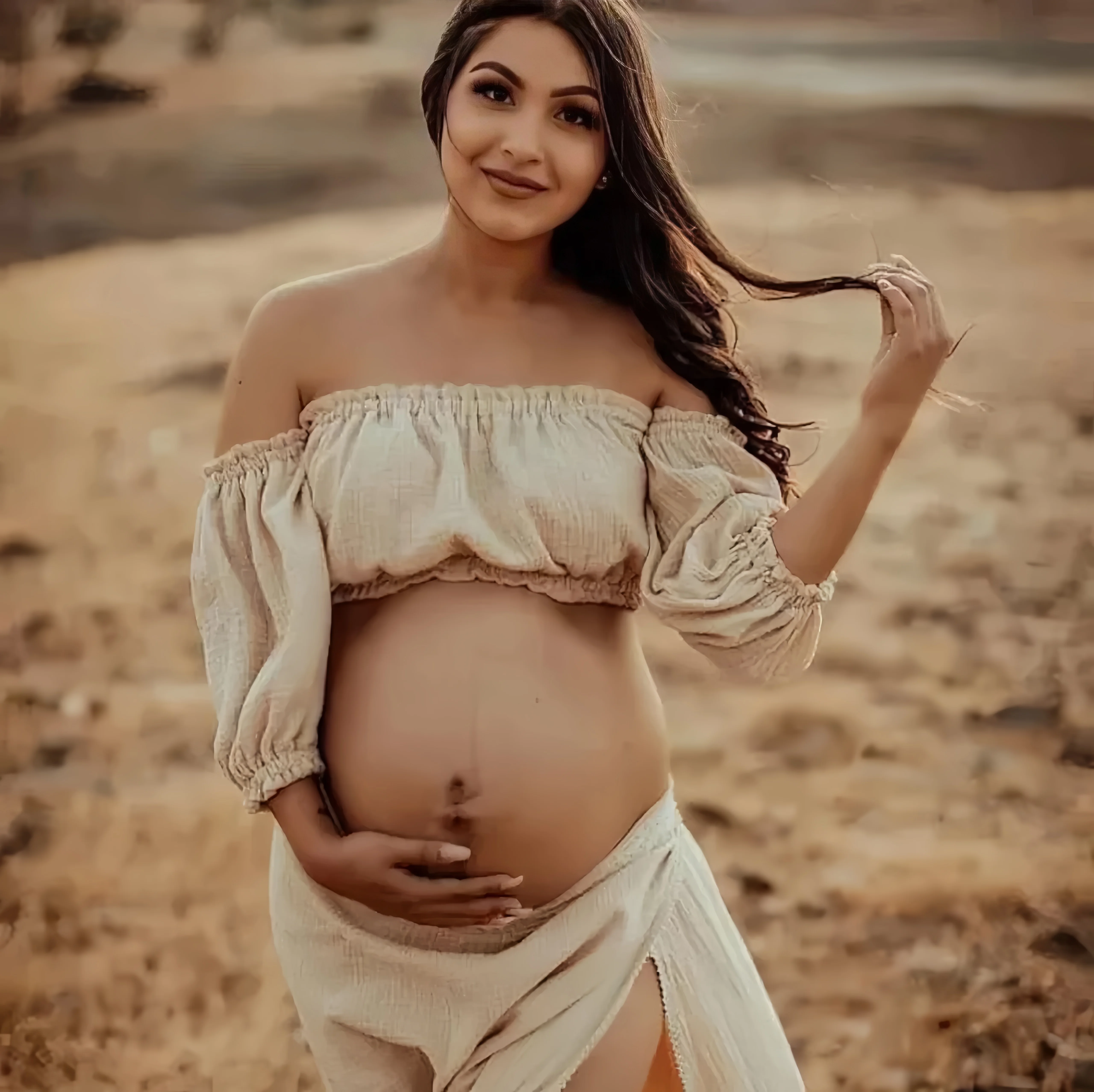 Vestido de maternidad con hombros descubiertos