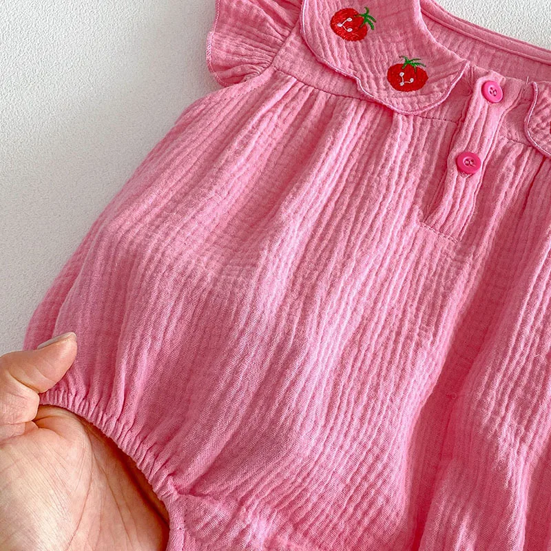 Pelele de verano para bebé niña con fresa y diadema bordada - imagen 4