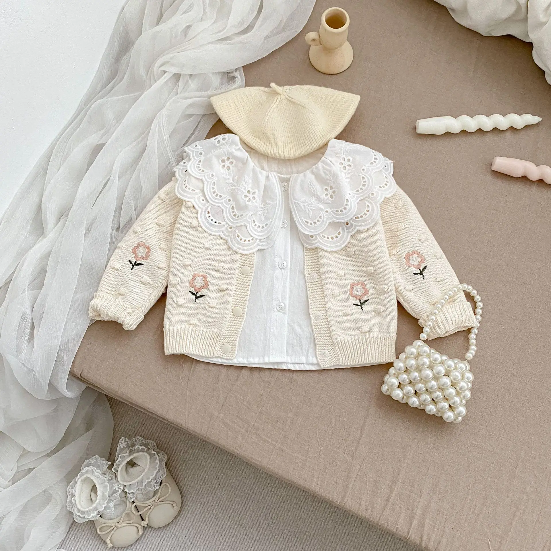 Milangel Blusa de encaje doble capa para niña pequeña - imagen 4
