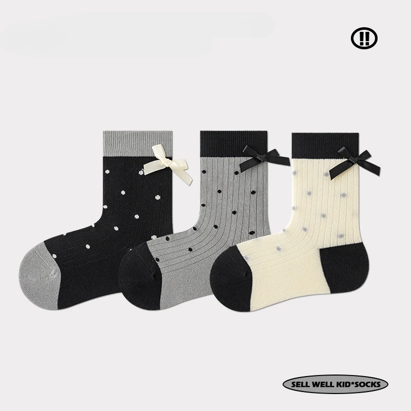 Calcetines escolares de algodón con lazo bordado para niño y niña - imagen 4