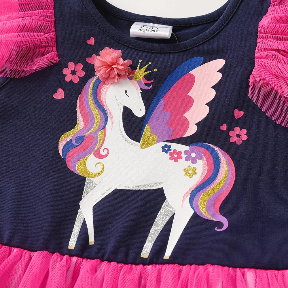 DXTON Vestido de verano para niñas con capas pastel estilo unicornios - imagen 4