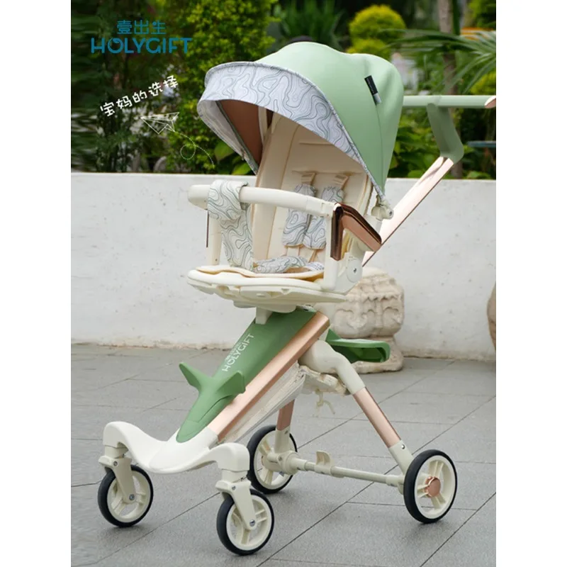 Carrito de bebé reversible reclinable plegado fácil con respaldo