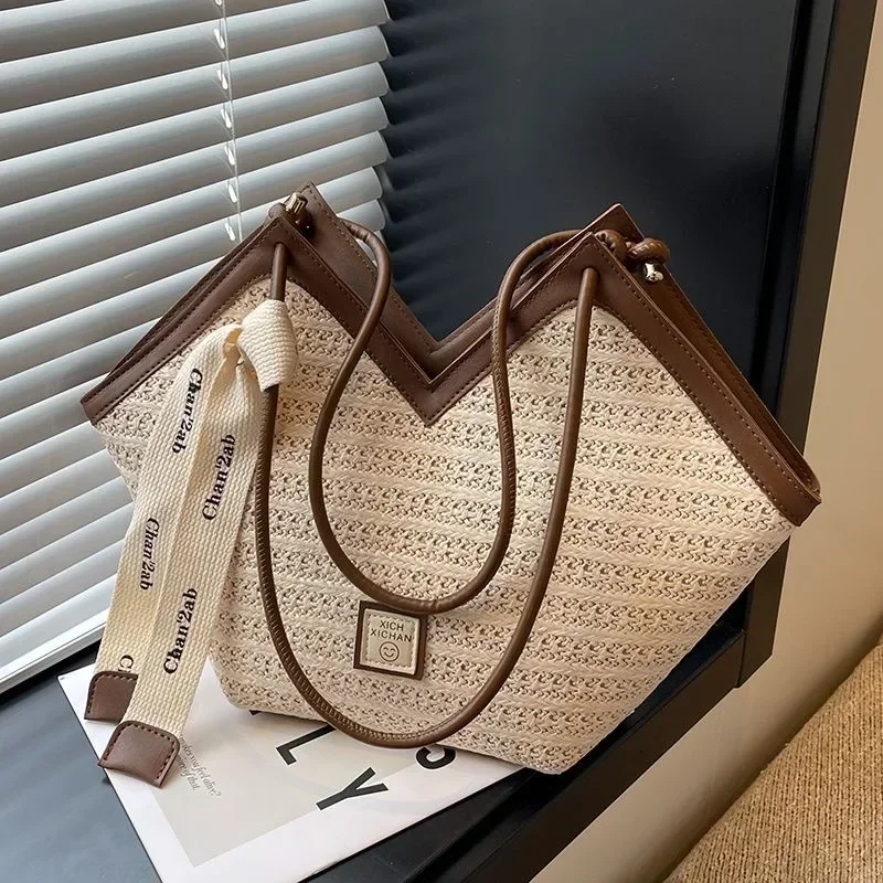 Bolso de paja a hombro tejido a mano estilo retro para verano - imagen 4