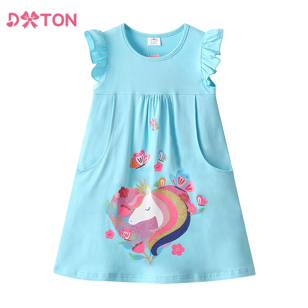 DXTON Vestido de niña sin mangas con bolsillo y mariposas – Verano - imagen 2