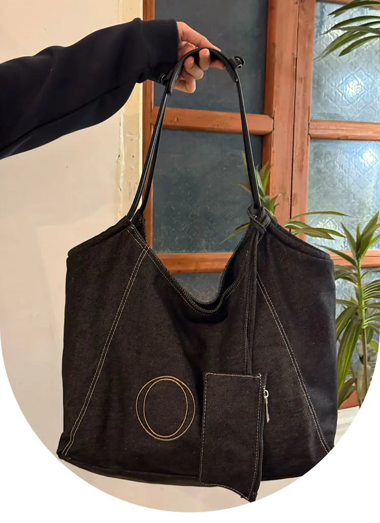 Bolso de mano vaquero retro coreano con letras